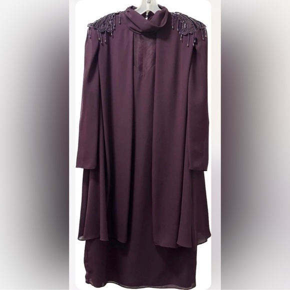 Vintage David Rose Purple Sheer Overlay Dress With Shoulder Embellishments~Sz 18 - Picture 1 of 12